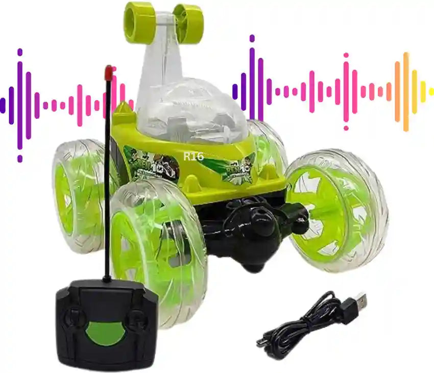 JoyMates New Remote Control Stunt Car with 360° Rotating Wheels, Rechargeable High-Speed RC Car with LED Lights (Rendon Color Will Be Send)