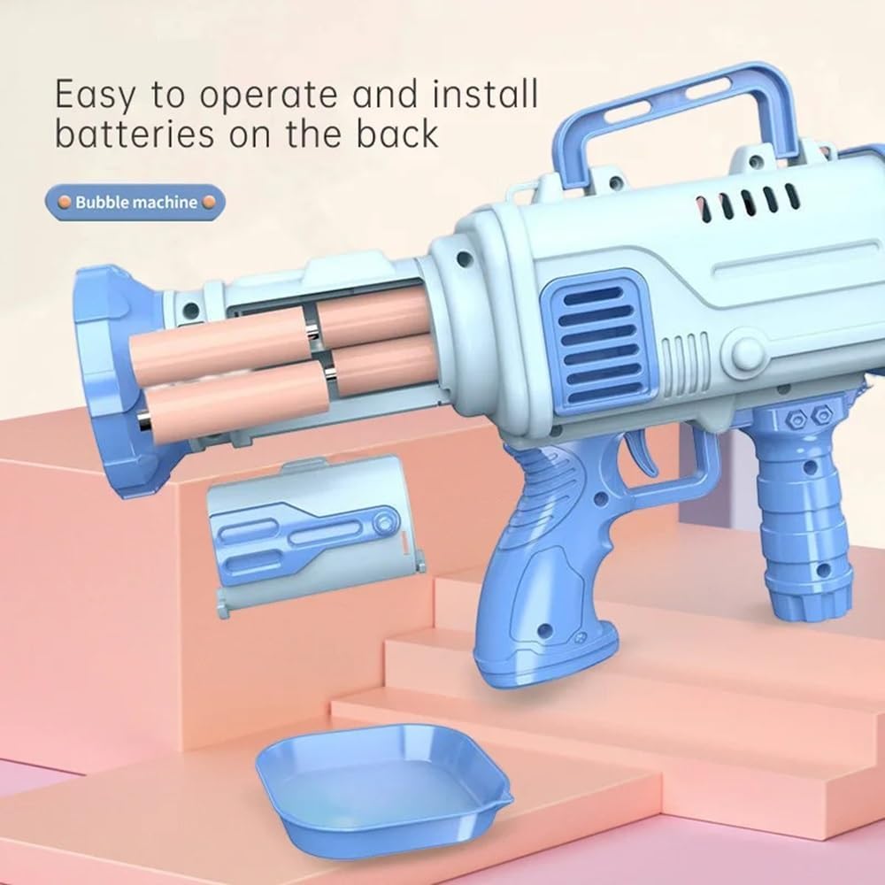 JoyMates New 32-Hole Bubble Maker Gun Toy for Kids with 4 Batteries | Automatic High-Speed Bubble Blaster Machine (We Will Send Rendon Color)