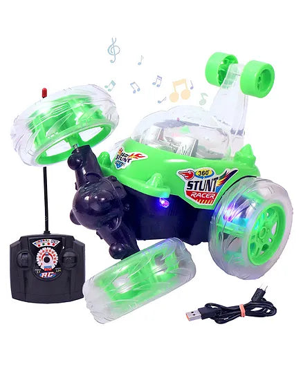 JoyMates New Remote Control Stunt Car with 360° Rotating Wheels, Rechargeable High-Speed RC Car with LED Lights (Rendon Color Will Be Send)