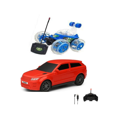 Joy Mates 2 in 1 Remote Control Car Combo – Rechargeable SUV & Stunt Car with Remote & Charger (Rendon Color Will Be Send)