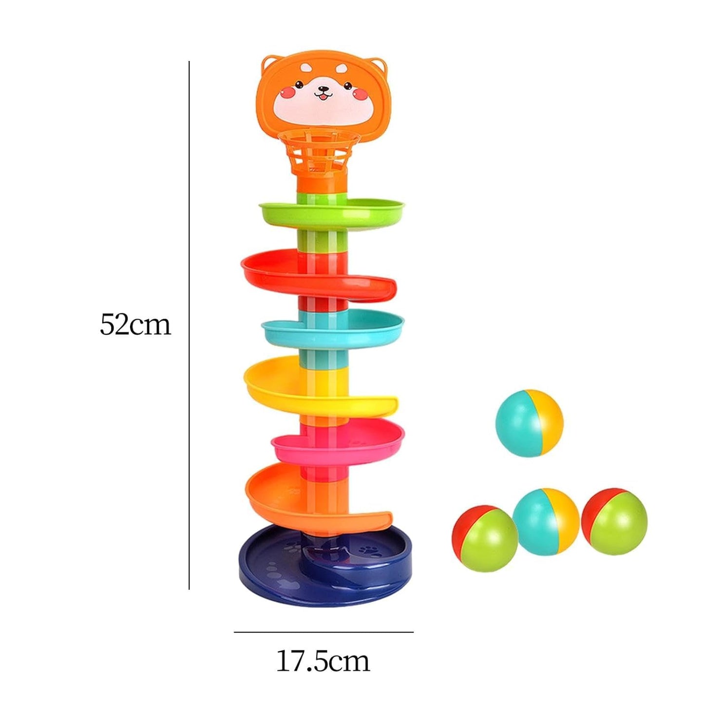 Joy Mates Colorful Lion Spiral Ball Drop and Roll Tower Toy with 3 Rolling Balls and Multi-Level Swirling Ramps for Early Development of Kids