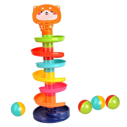 Joy Mates Colorful Lion Spiral Ball Drop and Roll Tower Toy with 3 Rolling Balls and Multi-Level Swirling Ramps for Early Development of Kids