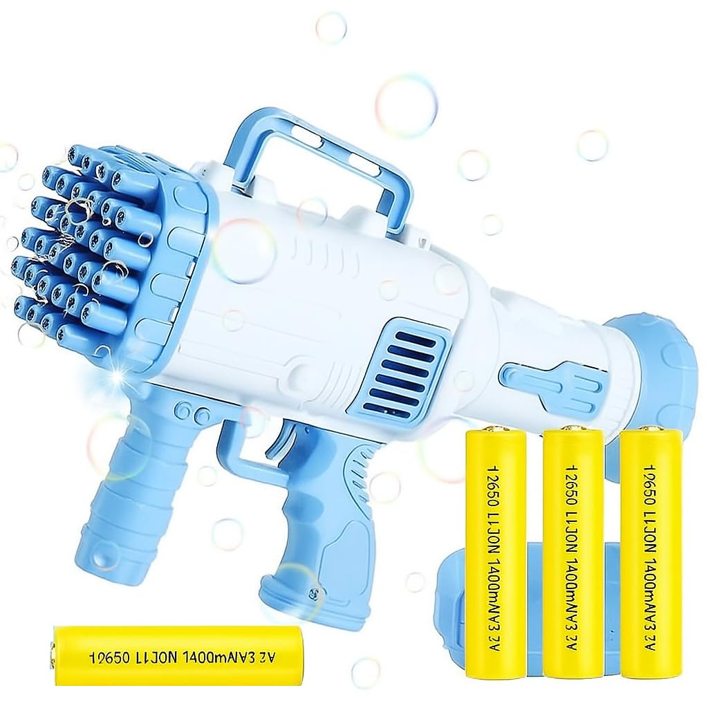 JoyMates New 32-Hole Bubble Maker Gun Toy for Kids with 4 Batteries | Automatic High-Speed Bubble Blaster Machine (We Will Send Rendon Color)