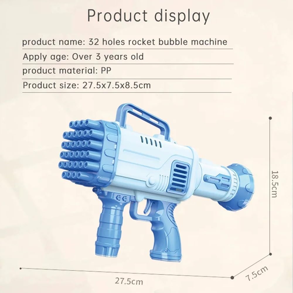 JoyMates New 32-Hole Bubble Maker Gun Toy for Kids with 4 Batteries | Automatic High-Speed Bubble Blaster Machine (We Will Send Rendon Color)