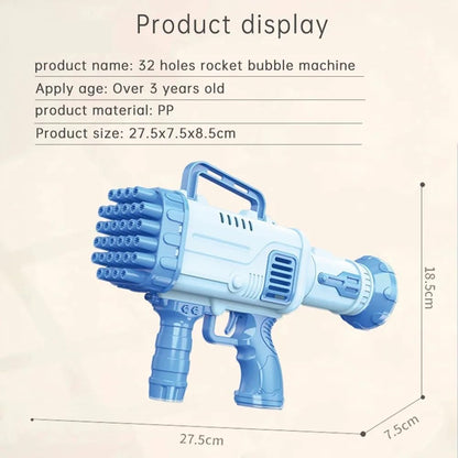 JoyMates New 32-Hole Bubble Maker Gun Toy for Kids with 4 Batteries | Automatic High-Speed Bubble Blaster Machine (We Will Send Rendon Color)