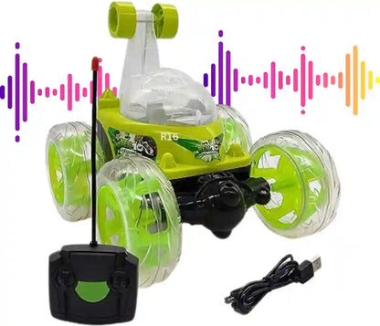 JoyMates New Remote Control Stunt Car with 360° Rotating Wheels, Rechargeable High-Speed RC Car with LED Lights (Rendon Color Will Be Send)