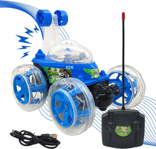JoyMates New Remote Control Stunt Car with 360° Rotating Wheels, Rechargeable High-Speed RC Car with LED Lights (Rendon Color Will Be Send)