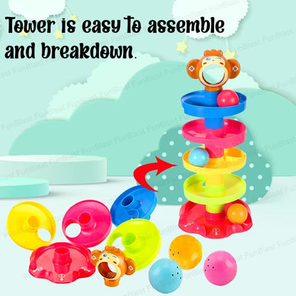 Joy Mates Colorful Lion Spiral Ball Drop and Roll Tower Toy with 3 Rolling Balls and Multi-Level Swirling Ramps for Early Development of Kids
