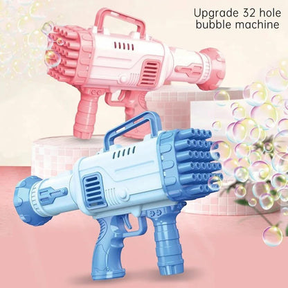 JoyMates New 32-Hole Bubble Maker Gun Toy for Kids with 4 Batteries | Automatic High-Speed Bubble Blaster Machine (We Will Send Rendon Color)