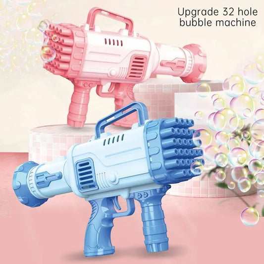 JoyMates New 32-Hole Bubble Maker Gun Toy for Kids with 4 Batteries | Automatic High-Speed Bubble Blaster Machine (We Will Send Rendon Color)